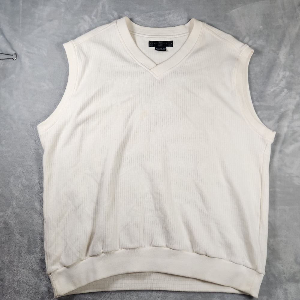 Vintage 90s Nike Team Sweater Vest Mens XXL Cream Cotton V-Neck Tiger Woods Golf